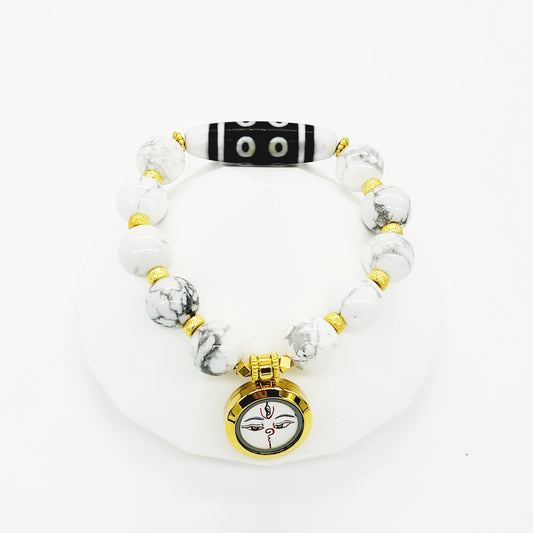 Bodhisattva Tara (White) Thang-ka with 8 Eye Dzi