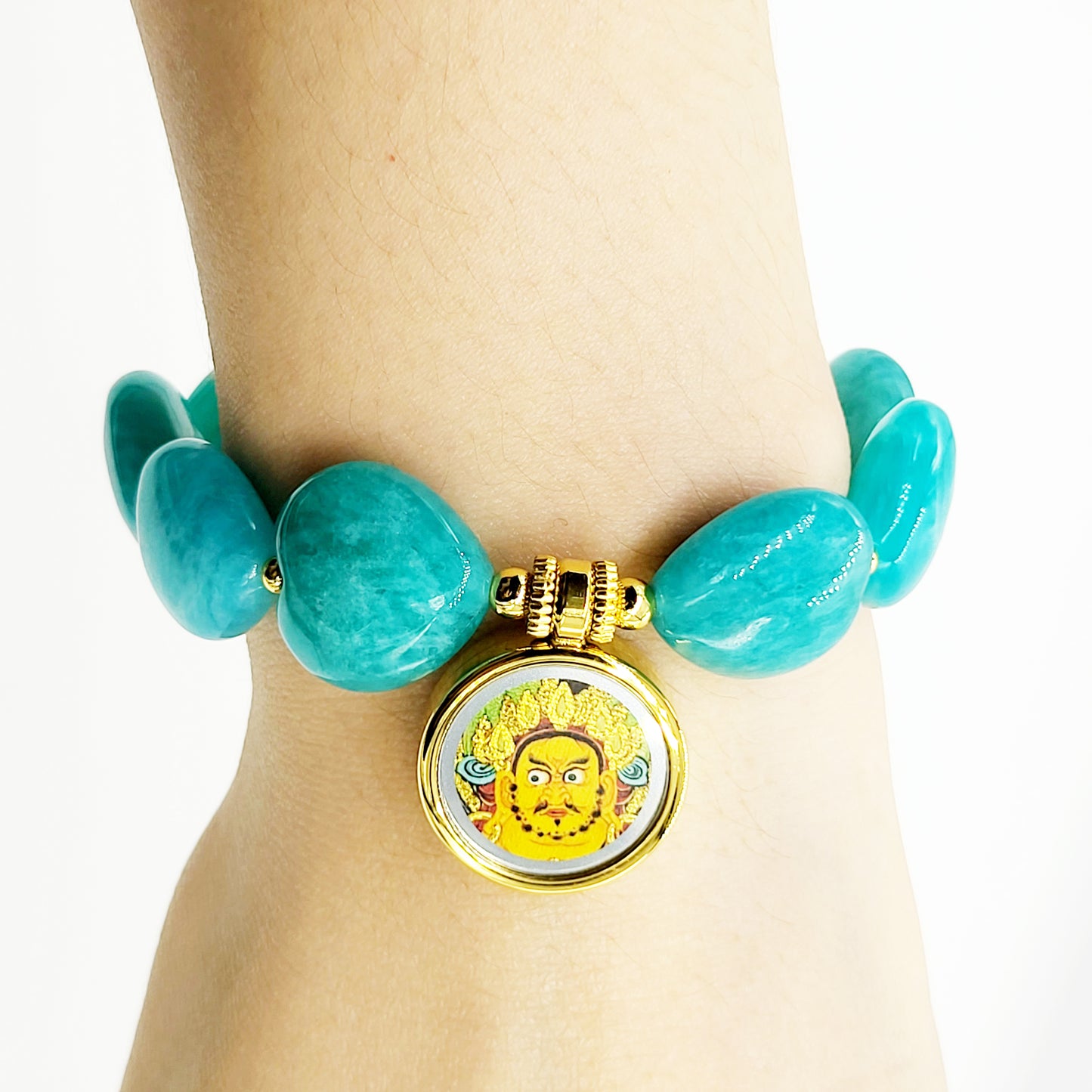 Yellow Jambhala Thang-ka with Treasure Vase Phurba Dzi