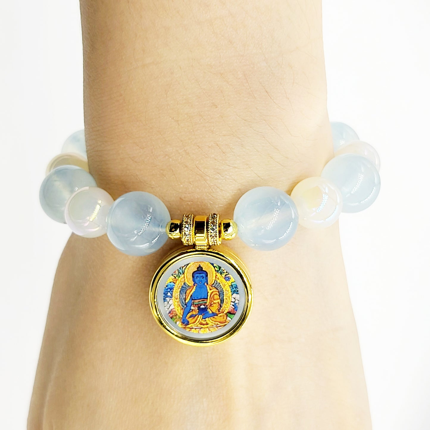 Medicine Buddha Thang-ka with Euphenic Hopeful Dzi