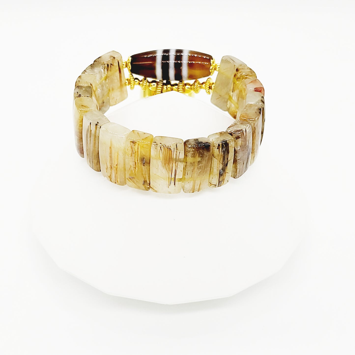 Bodhisattva Tara (White) Thang-ka with Striped Dzi