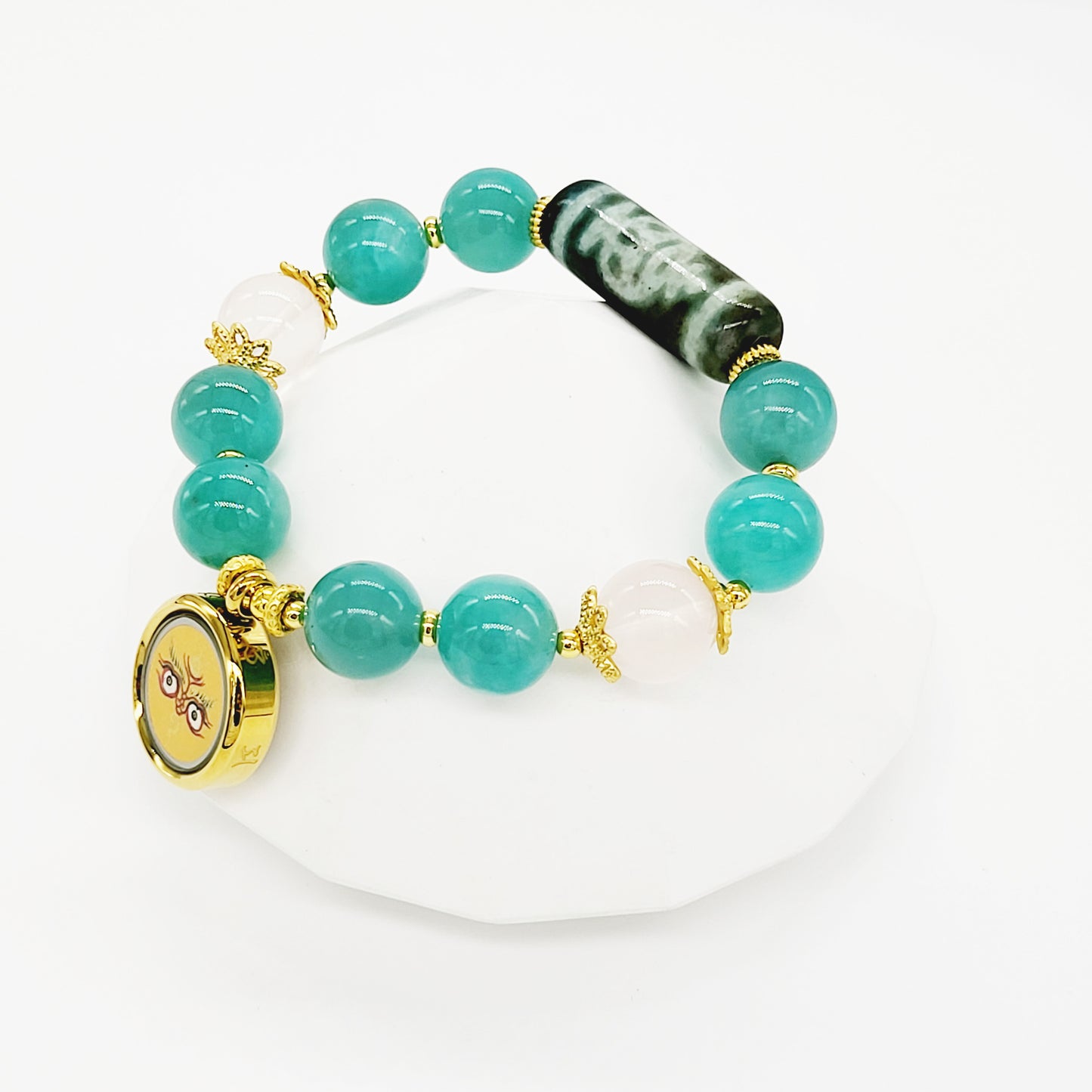 Yellow Jambhala Thang-ka with Treasure Vase Dzi