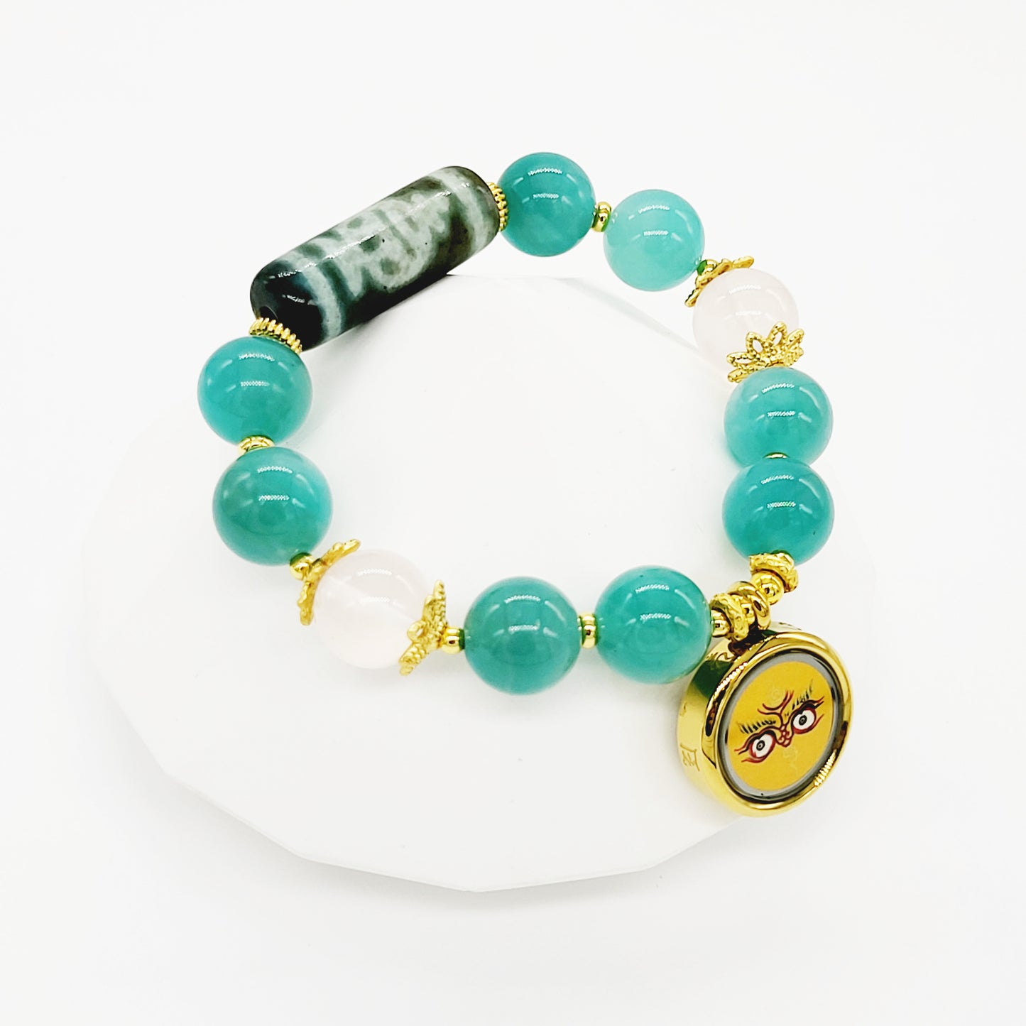 Yellow Jambhala Thang-ka with Treasure Vase Dzi