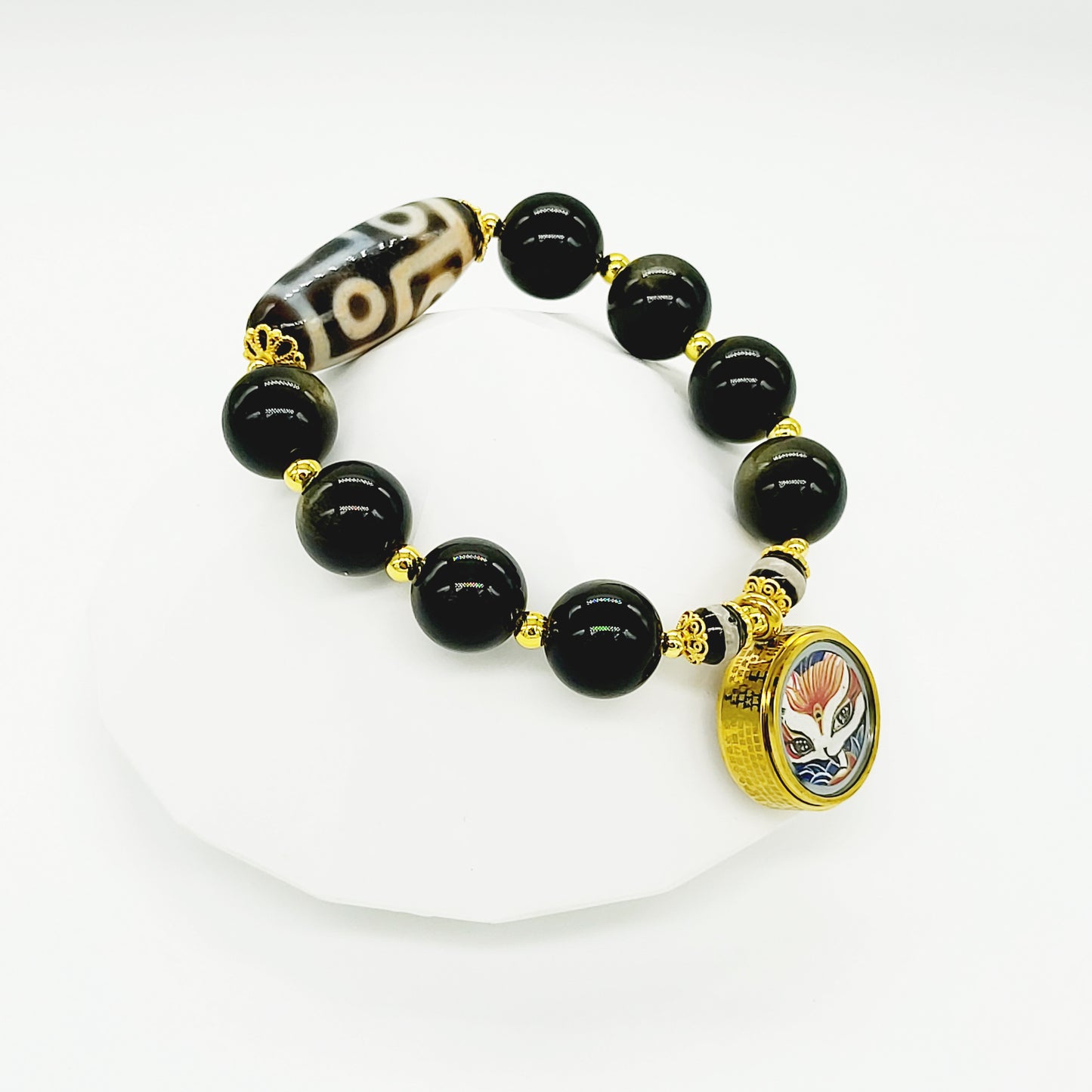 Fox Deity Thang-Ka with Cinnabar 6 Eye Dzi