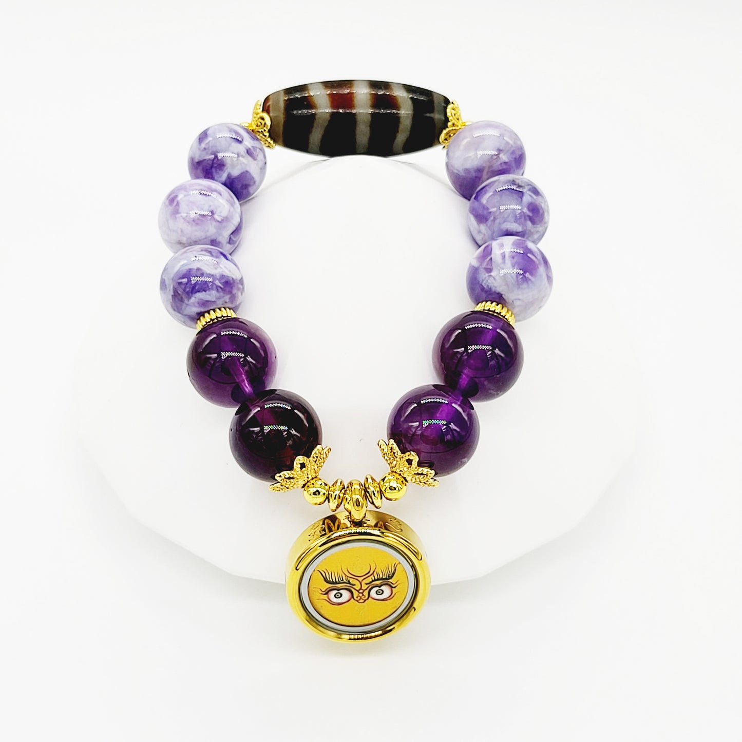 Yellow Jambhala Thang-ka with Fortune Wave Dzi