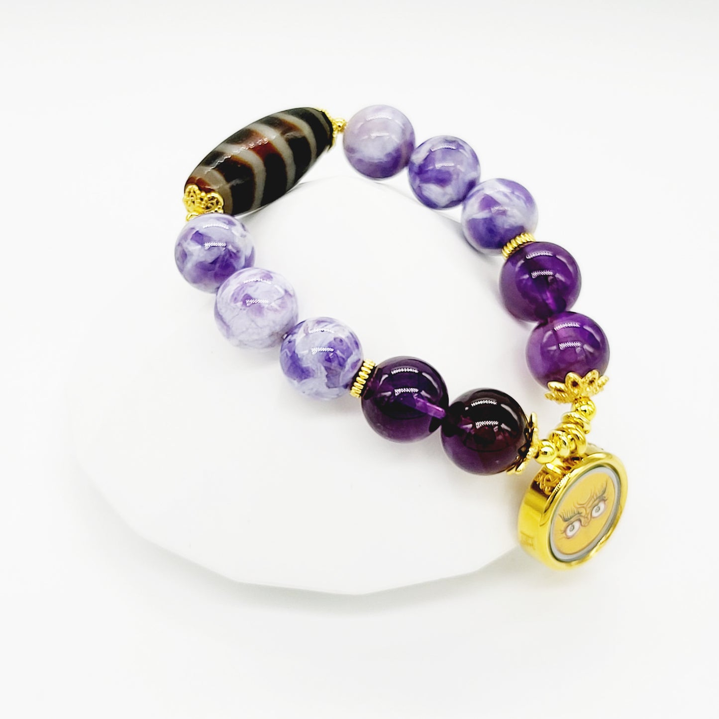 Yellow Jambhala Thang-ka with Fortune Wave Dzi