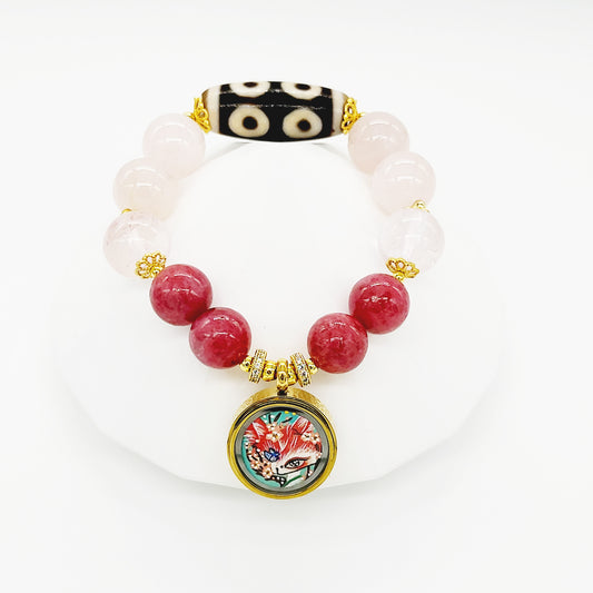 Fox Deity Thang-Ka with Cinnabar 8 Eye Dzi