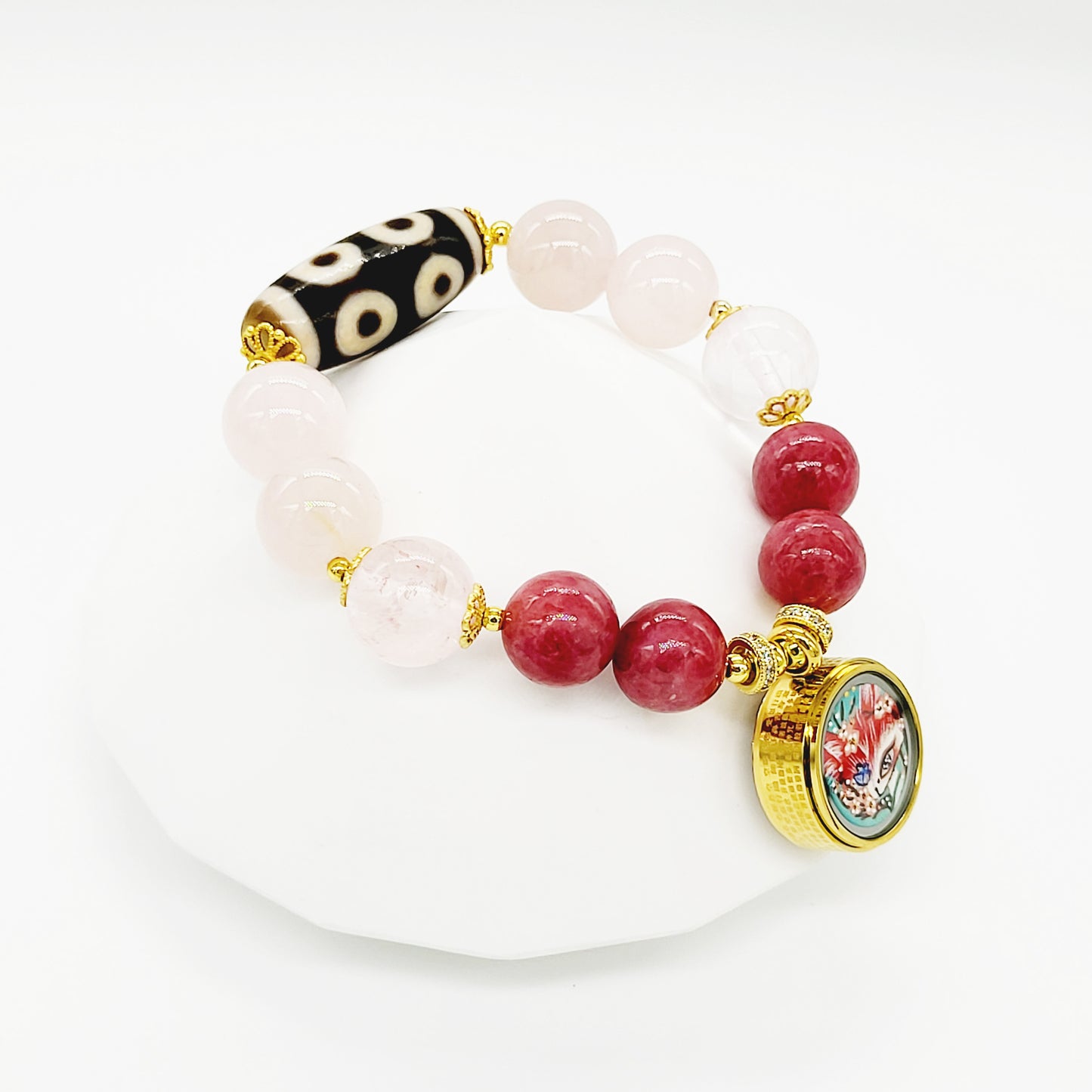 Fox Deity Thang-Ka with Cinnabar 8 Eye Dzi