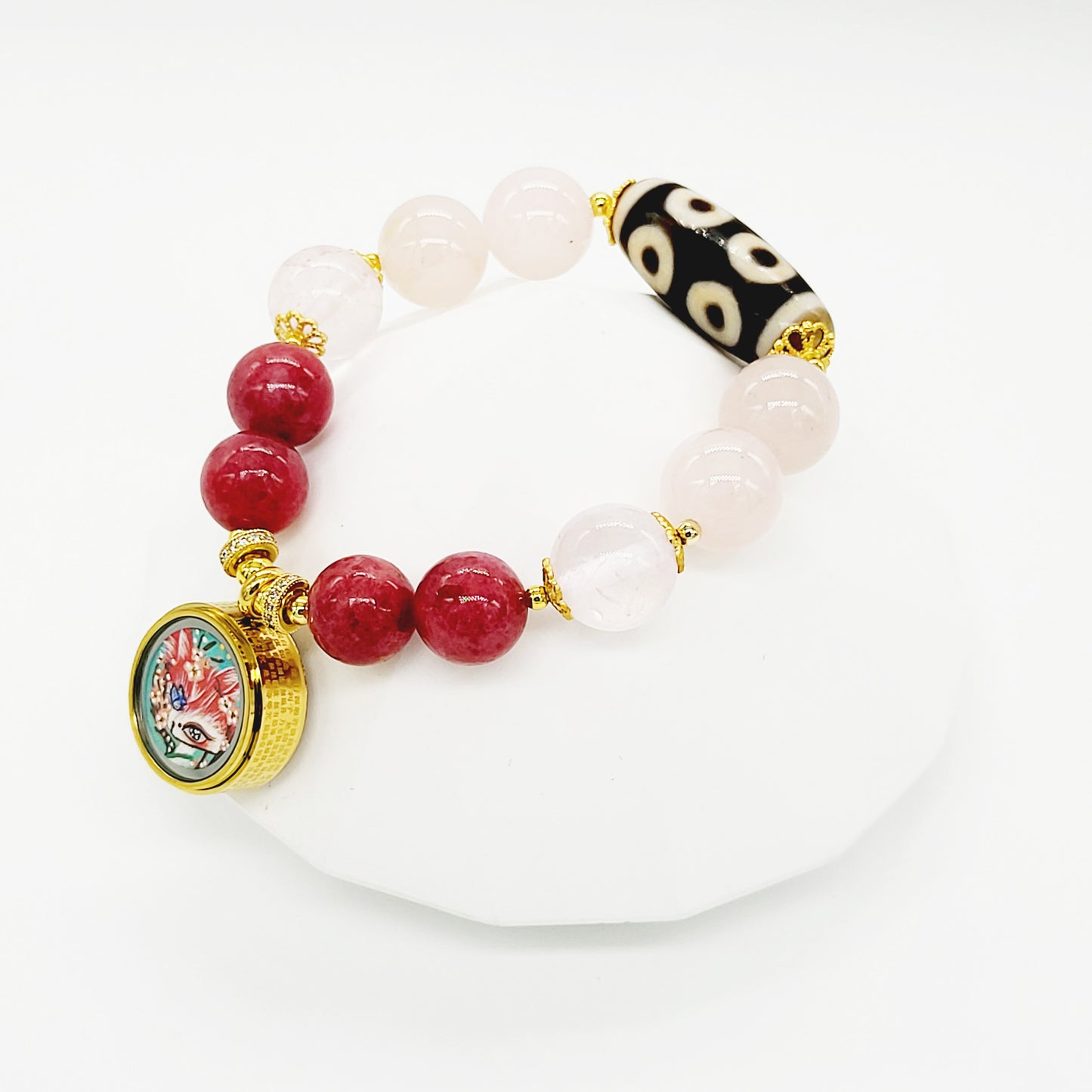 Fox Deity Thang-Ka with Cinnabar 8 Eye Dzi