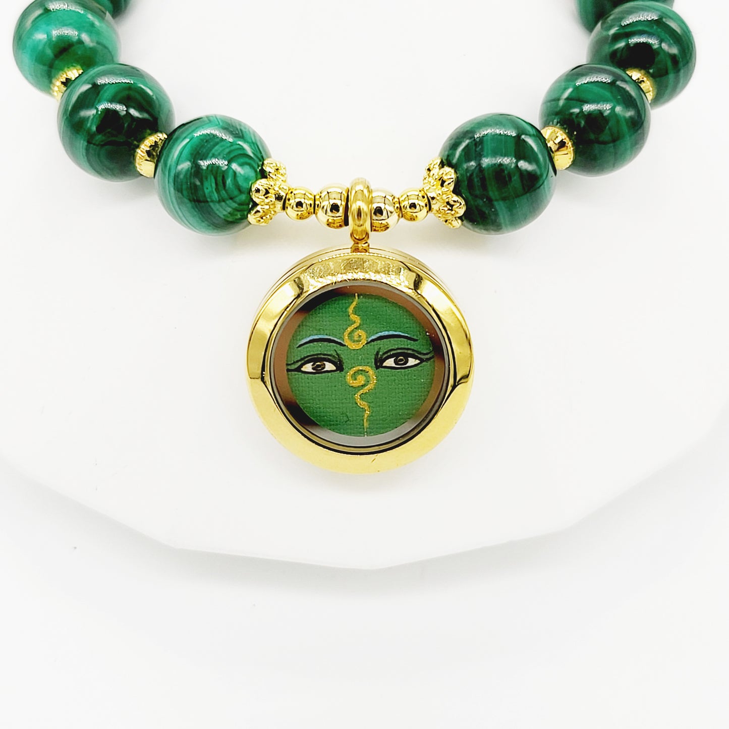 Bodhisattva Tara (Green) Thang-ka with God of Wealth Dzi