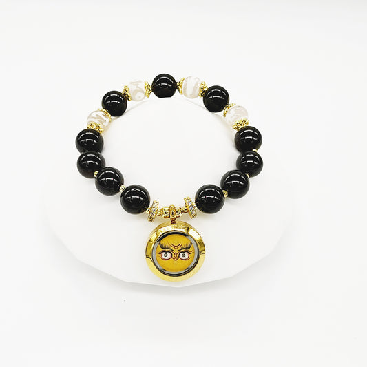 Yellow Jambhala Thang-ka with White Dzi Beads