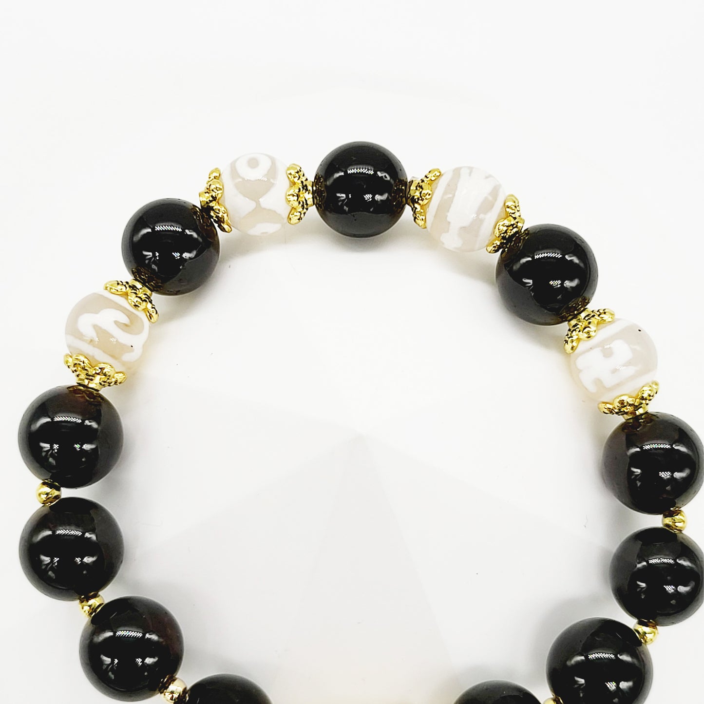 Yellow Jambhala Thang-ka with White Dzi Beads