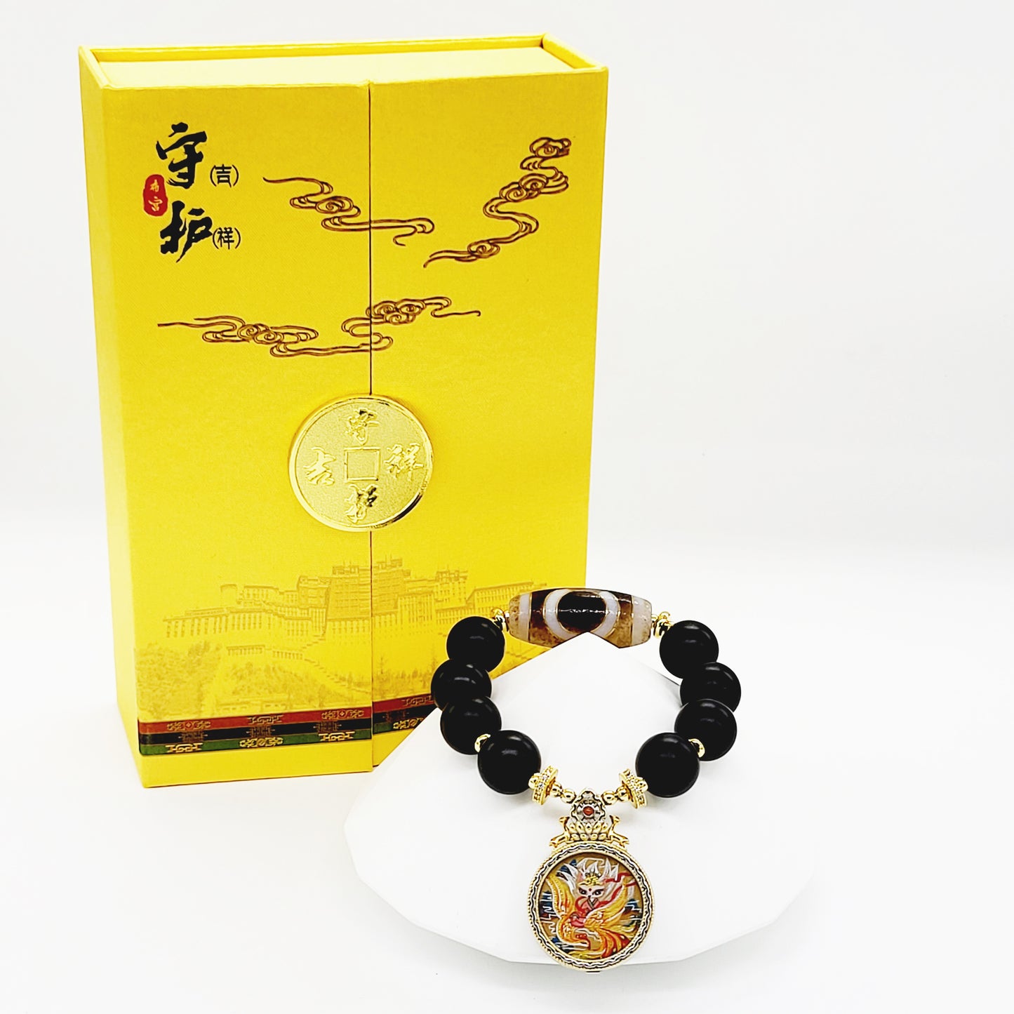 Fox Deity Thang-ka with Heaven & Earth Dzi