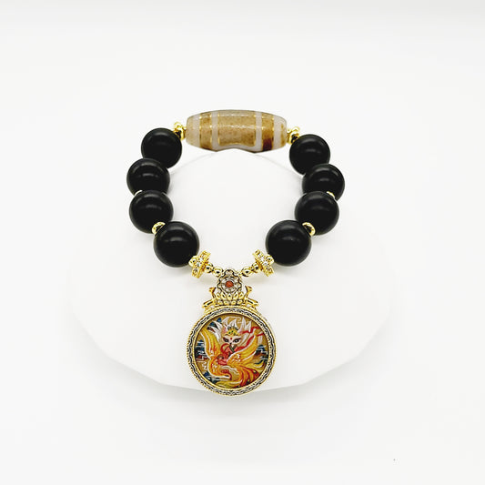 Fox Deity Thang-ka with Heaven & Earth Dzi