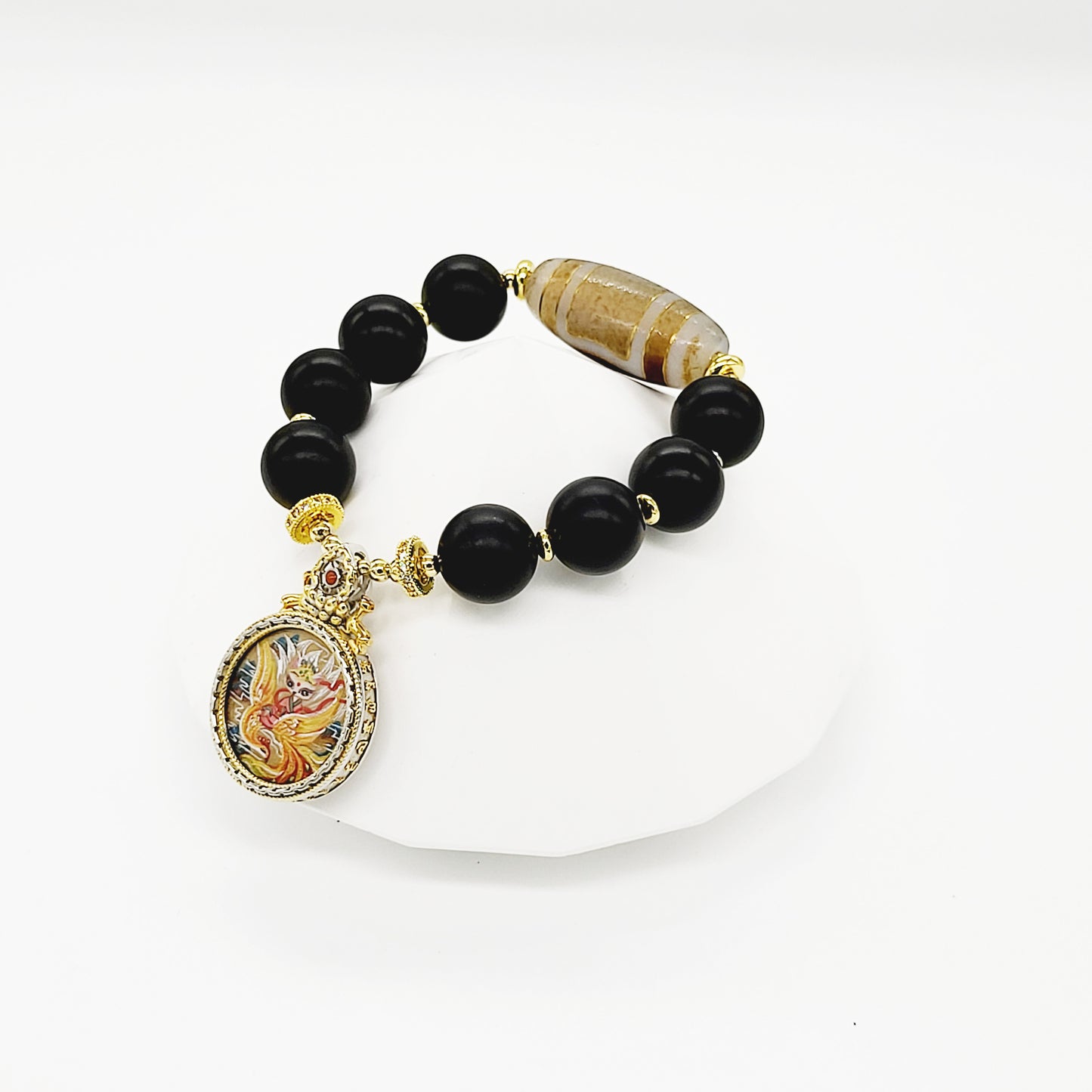 Fox Deity Thang-ka with Heaven & Earth Dzi