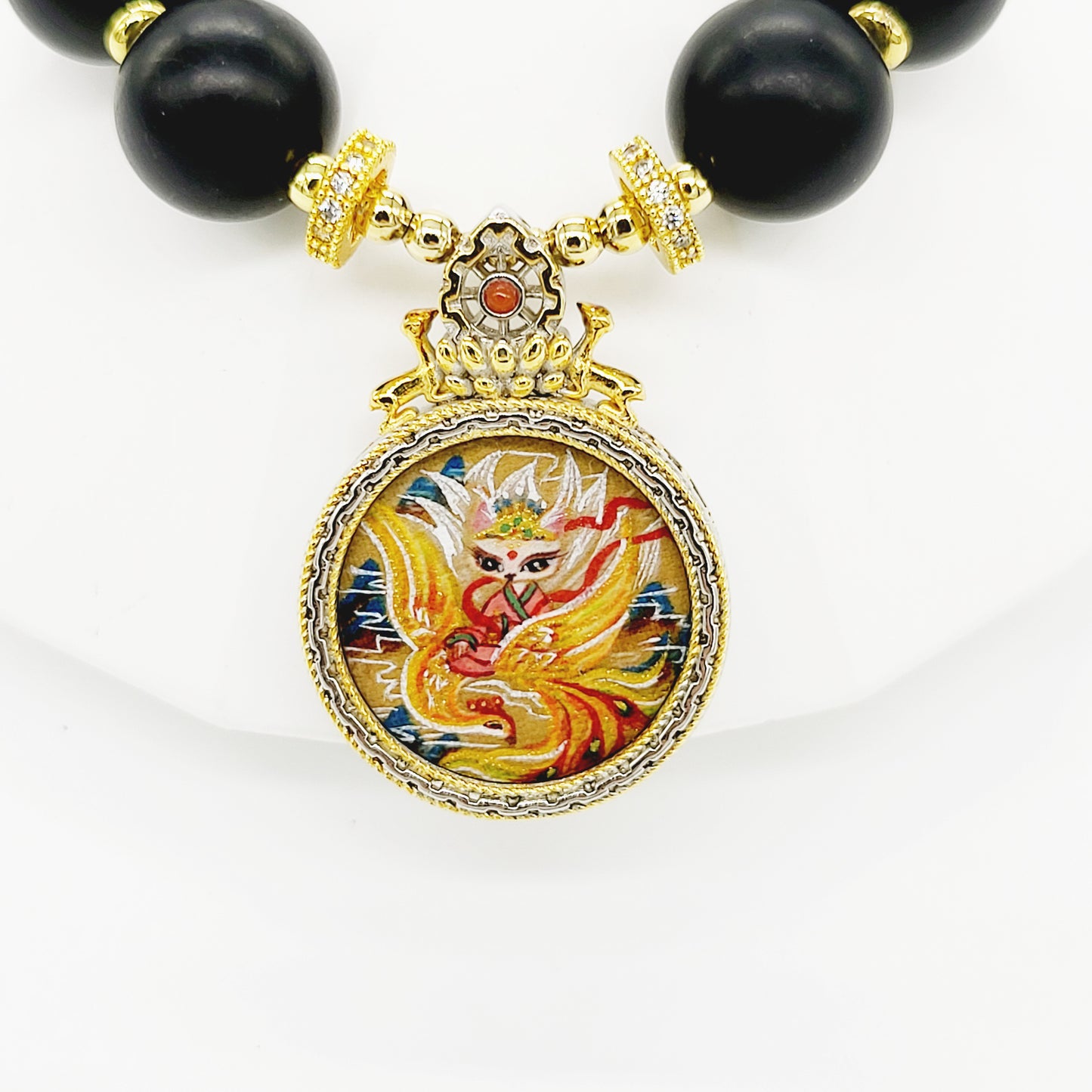 Fox Deity Thang-ka with Heaven & Earth Dzi